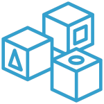 Petits cubes bleu pour l'apprentissage de la dextérité en petite section de maternelle à l'école de l'annonciation Annecy