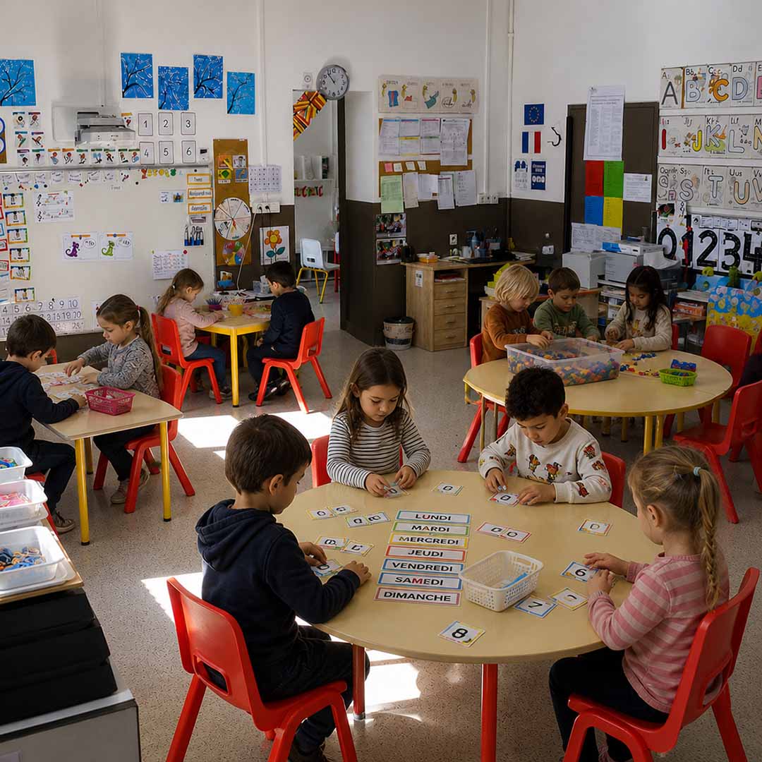Classe de maternelle grande section en train de travailler